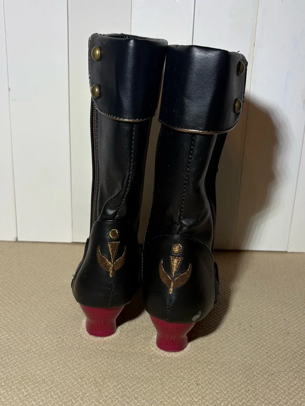 Disney Black Girls' Anna Costume Heeled Boots with Gold Embroidery